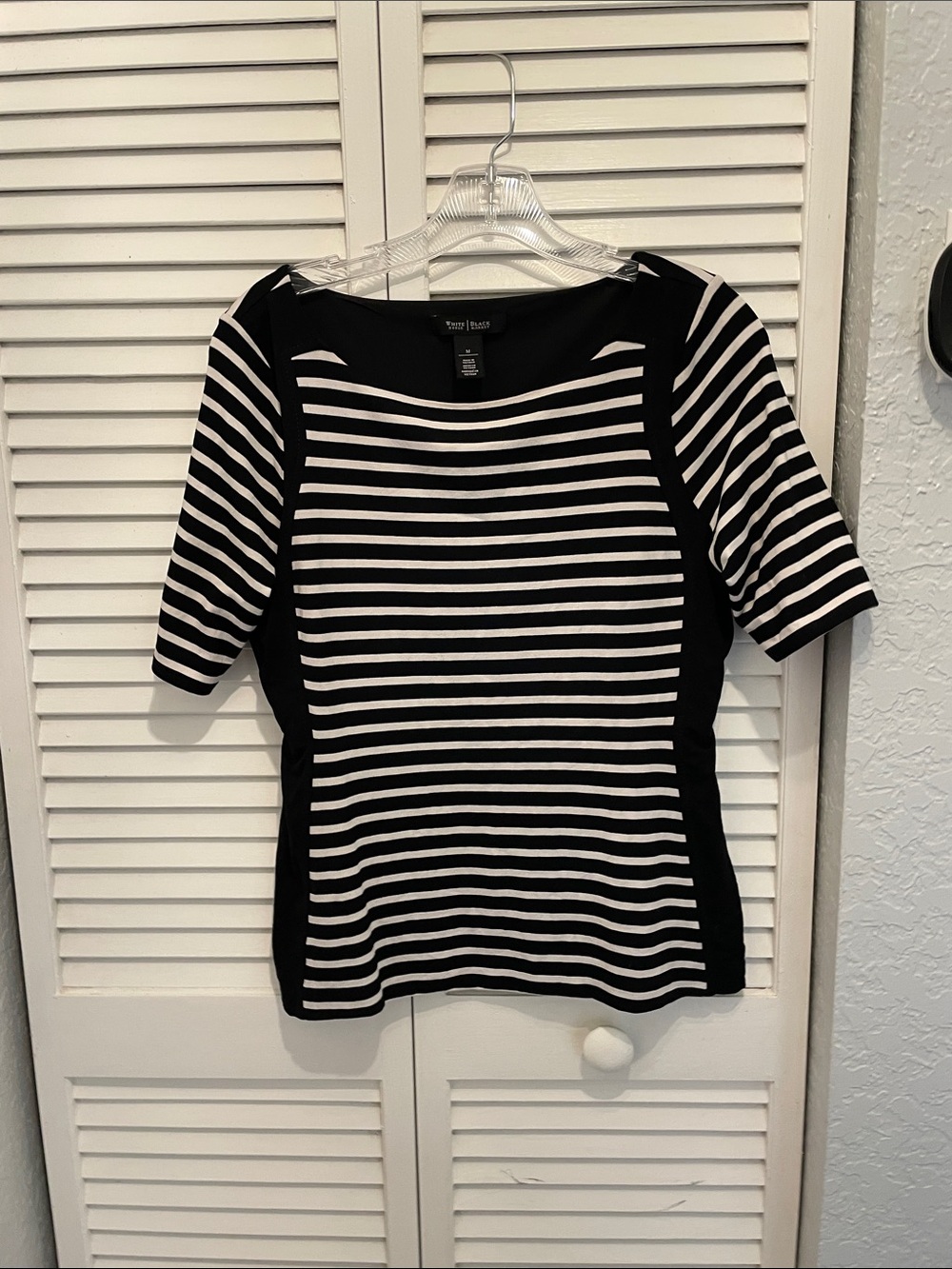 White House Black Market Black & White Striped Knit Top